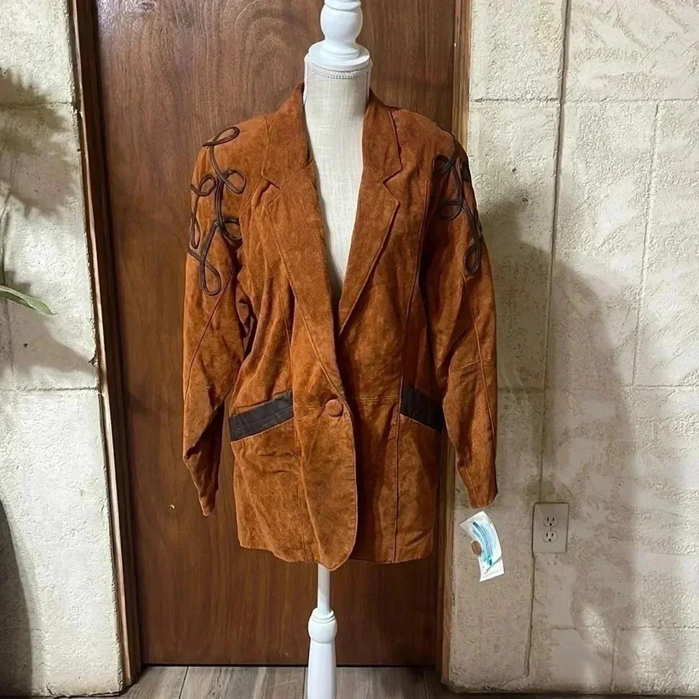 Vintage Atlantic Beach Leather Coat Works Women’s Suede Jacket size Small